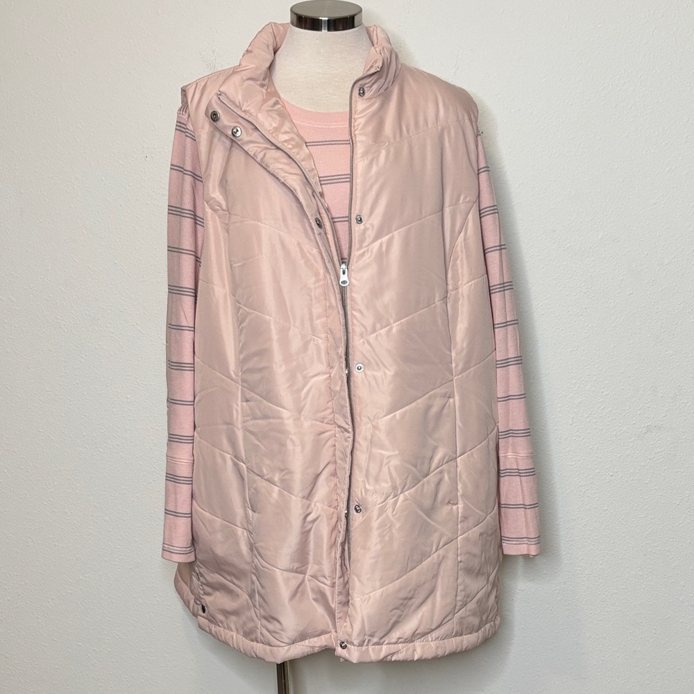 CJ Banks size 3X Light Pink Quilted Vest paired with long sleeve waffle weave